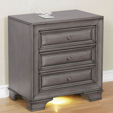 Transitional Solid Wood 3-Drawer Nightstand in Gray