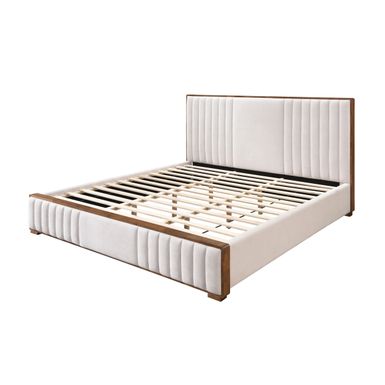 ACME Kaleea Eastern King Bed, Beige Chenille & Walnut Finish