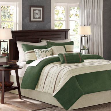 Green Palmer 7 PC Pieced Faux Suede Comforter Set Cal King