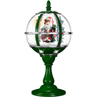 Fraser Hill Farm Let It Snow Series 23-In. Tabletop Snow Globe in Green with Santa Scene, Cascading Snow, and Christmas Carols