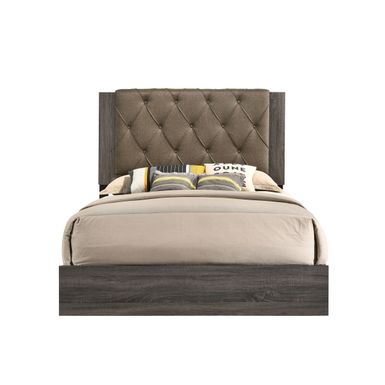 ACME Avantika Queen Bed, Fabric & Rustic Gray Oak