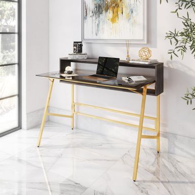 Home Office Writing Desk with Riser, Gold