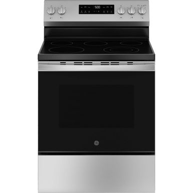 GE - 5.3 Cu. Ft. Freestanding Electric Range with Self-Clean and Steam Cleaning Option and Crisp Mode - Stainless Steel