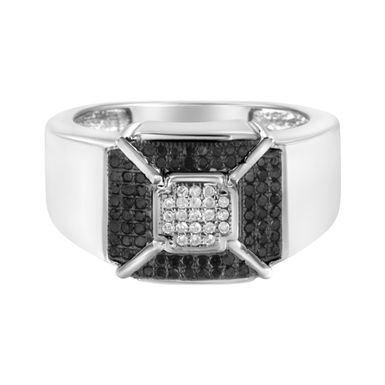 .925 Sterling Silver 3/8 Cttw Composite Enhanced Black and White Diamond Men's Band Ring (H-I, I2-I3) - Size 10