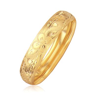 Classic Floral Carved Bangle in 14k Yellow Gold (13.5mm) (7 Inch)