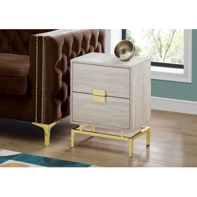 Accent Table/ Side/ End/ Nightstand/ Lamp/ Storage Drawer/ Living Room/ Bedroom/ Metal/ Laminate/ Beige Marble Look/ Gold/ Contemporary/ Modern