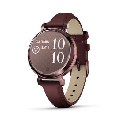 Garmin - Lily 2 Classic Smartwatch 34 mm Anodized Aluminum - Dark Bronze with Mulberry Leather Band