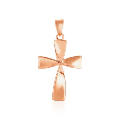 Flat Twisted Cross Pendant in 14k Rose Gold