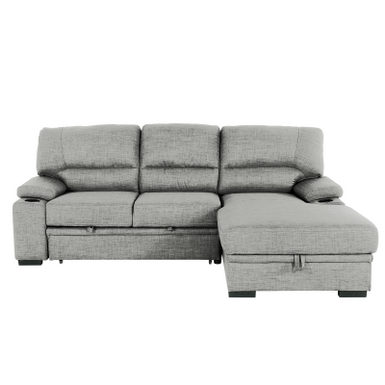 Gallo 93 in. Grey 2-Piece Right Facing L Shaped Sleeper Sofa with Storage & Cupholder