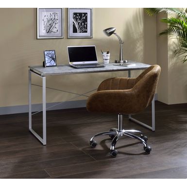 ACME Jurgen Writing Desk, Faux Concrete & Silver