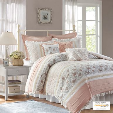 Blush Dawn 9 Piece Cotton Percale Comforter Set Cal King