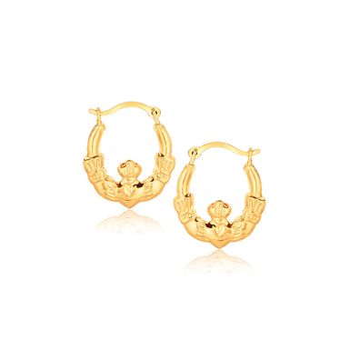 10k Yellow Gold Claddagh Hoop Earrings