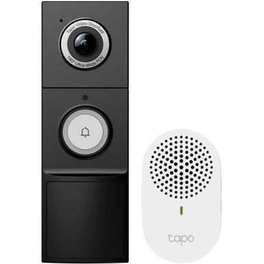 TP-Link - Tapo Battery/Wired Smart Video Doorbell 2K 5MP with Chime - No Monthly Fees - Black/White