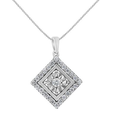 10KT White Gold 1/2 cttw Diamond Square Pendant Necklace (I-J Color, I2-I3 Clarity)