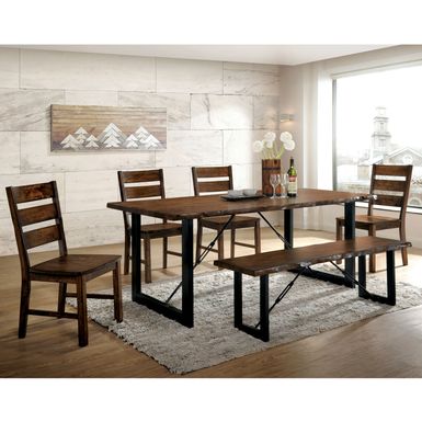 Industrial 6-Piece Wood Extendable Dining Set in Walnut