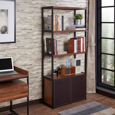 ACME Sara Bookcase, Espresso PU, Walnut & Sandy Black