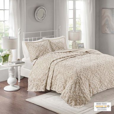 Taupe Sabrina 3 piece Tufted Cotton bedspread set King/Cal King