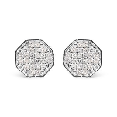 10K White Gold 7/8 Cttw Princess Diamond Composite Octagon Shaped Stud Earrings (I-J Color, I1-I2 Clarity)