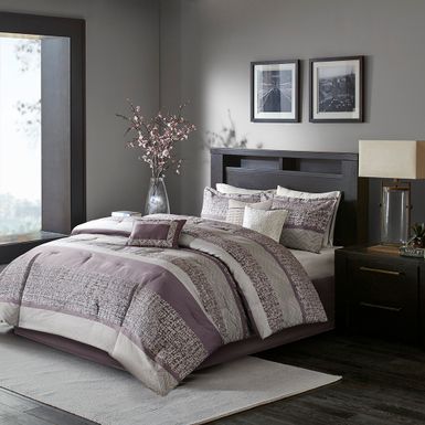 Purple Rhapsody 7 Piece Jacquard Comforter Set Cal King