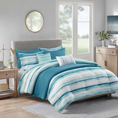 Aqua Marina 8 Piece Printed Seersucker Comforter and Quilt Set Collection King/Cal King