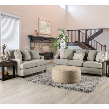 Transitional Grey Fabric Stain-Resistant 2-Piece Sofa Set in Grey