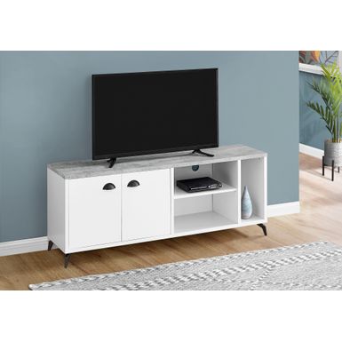 TV Stand/ 60 Inch/ Console/ Media Entertainment Center/ Storage Cabinet/ Living Room/ Bedroom/ Laminate/ Metal/ Grey/ White/ Contemporary/ Modern