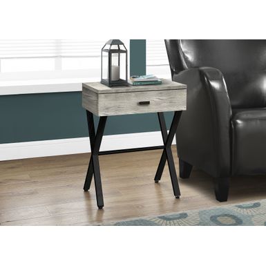 Accent Table/ Side/ End/ Nightstand/ Lamp/ Storage Drawer/ Living Room/ Bedroom/ Metal/ Laminate/ Grey/ Black/ Contemporary/ Modern