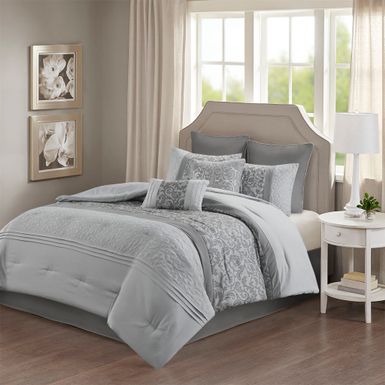 Grey Ramsey Embroidered 8 Piece Comforter Set Queen