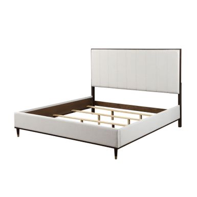 ACME Carena Queen Bed, Light Gray Fabric, White & Brown Finish