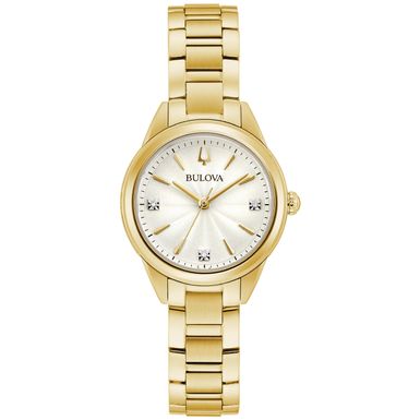 Bulova  - Ladies Sutton Gold-Tone Stainless Steel Watch White Dial