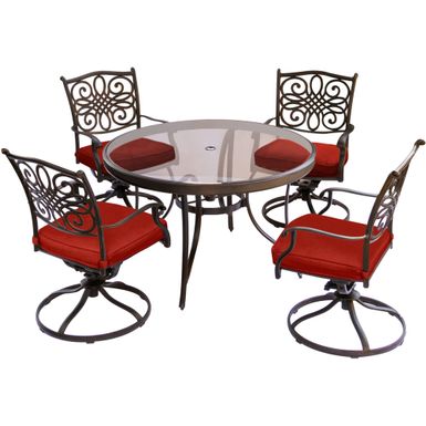 Traditions 5pc: 4 Swivel Rockers, 48" Round Glass Top Table