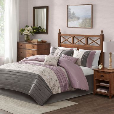 Purple Serene Embroidered 7 Piece Comforter Set Queen