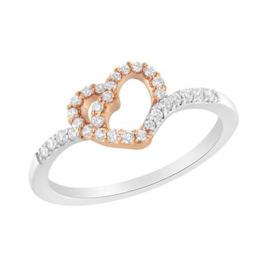 10K Rose Gold over .925 Sterling Silver 1/5 Cttw Diamond Two Tone Open Heart Promise or Fashion Ring (I-J Color, I2-I3 Clarity) - Size 8