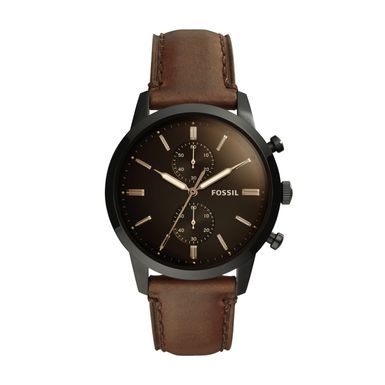 Fossil - Mens Townsman Chronograph Dark Brown Leather Strap Watch Brown Dial