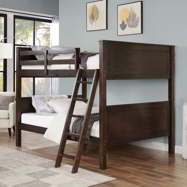 Transitional Wood Full over Full Bunk Bed in Walnut