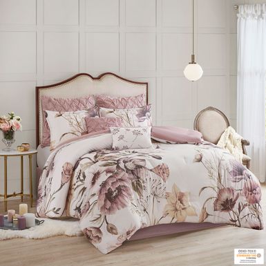 Blush Cassandra 8 Piece Cotton Printed Comforter Set, Queen