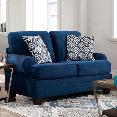 Transitional Navy Microfiber Round Arms Loveseat