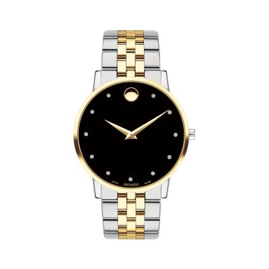 Movado  - Mens Museum Classic Two-Tone Diamond Marker Watch Black Dial