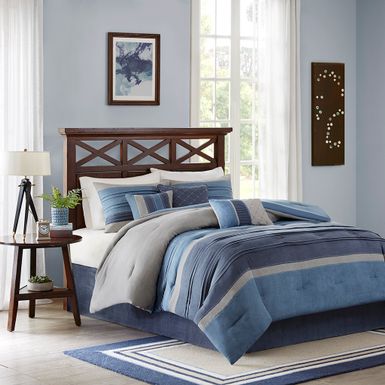 Navy Collins 7 Piece Microsuede Comforter Set Cal King