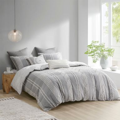 Gray Kara 3 Piece Cotton Jacquard Comforter Set Full/Queen