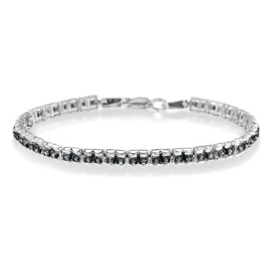 Black Rhodium over .925 Sterling Silver 1.0 Cttw Rose Cut Diamond Double-Link 7" Tennis Bracelet (Blue Color, I1-I2 Clarity)