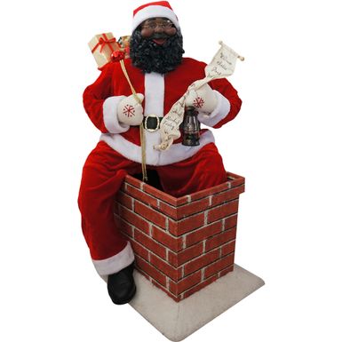 Fraser Hill Farm 48" African American Santa Climbing Out of Chimney