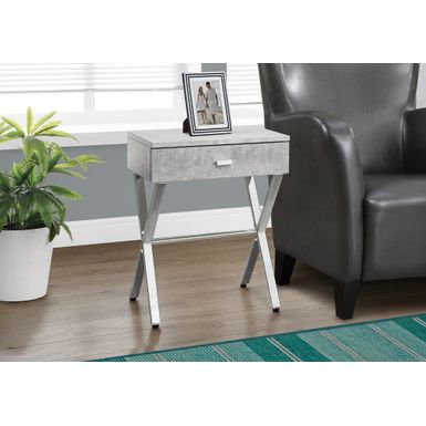 Accent Table/ Side/ End/ Nightstand/ Lamp/ Storage Drawer/ Living Room/ Bedroom/ Metal/ Laminate/ Grey/ Chrome/ Contemporary/ Modern