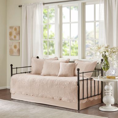 Blush Tuscany 6 Piece Reversible Scalloped Edge Daybed Cover Set Daybed