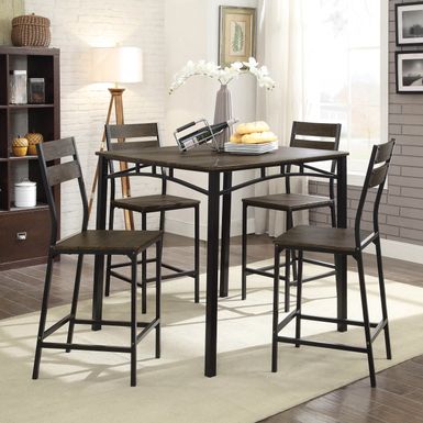 Industrial 5-Piece Wood Counter Dining Set in Antique Brown/Black