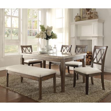 ACME Claudia Dining Table, Natural Marble Top & Salvage Brown