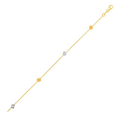 14k Two Tone Gold Bracelet with Polished Cubes (7.5 Inch)