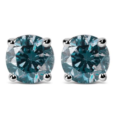 14K White Gold 1/2 Cttw Round Brilliant Cut Lab Grown Blue Diamond 4-Prong Classic Solitaire Stud Earrings (Blue Color, VVS2-VS1 Clarity)