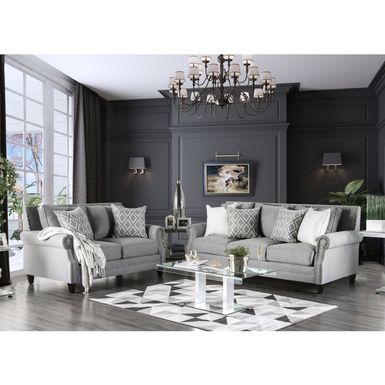 Transitional Fabric Nailhead Trim 2-Piece Sofa Set in Gray