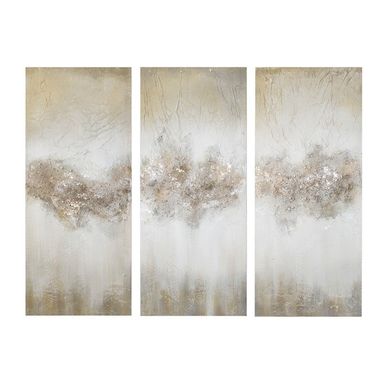 Taupe Luminous Heavily Embellished 3-piece Canvas Wall Art Set